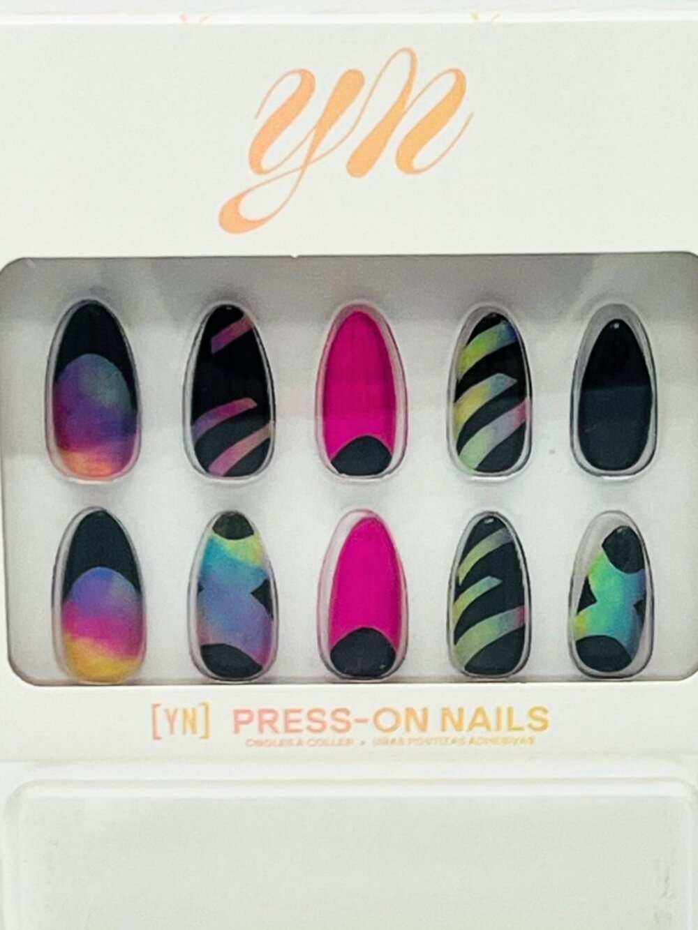 Young Nails Neon Cipher Press-On Nail Kit 32 Tips w/ Glue & Tabs NWT